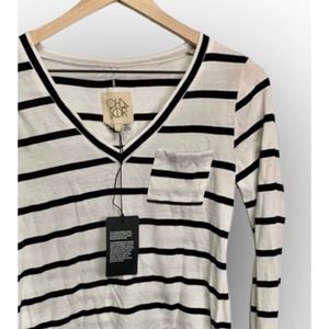 NWT Chaser Vintage Treated Striped Long Sleeve Pocket Tee Women's Small